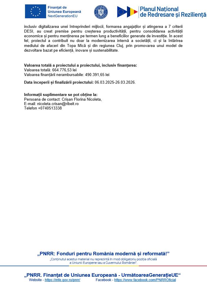 Comunicat de presă de &icirc;nceput - "PNRR: Fonduri pentru Rom&acirc;nia modernă și reformată" - IMM-URILOR - GRANT DE P&Acirc;NĂ LA 100.000 EURO  PE &Icirc;NTREPR