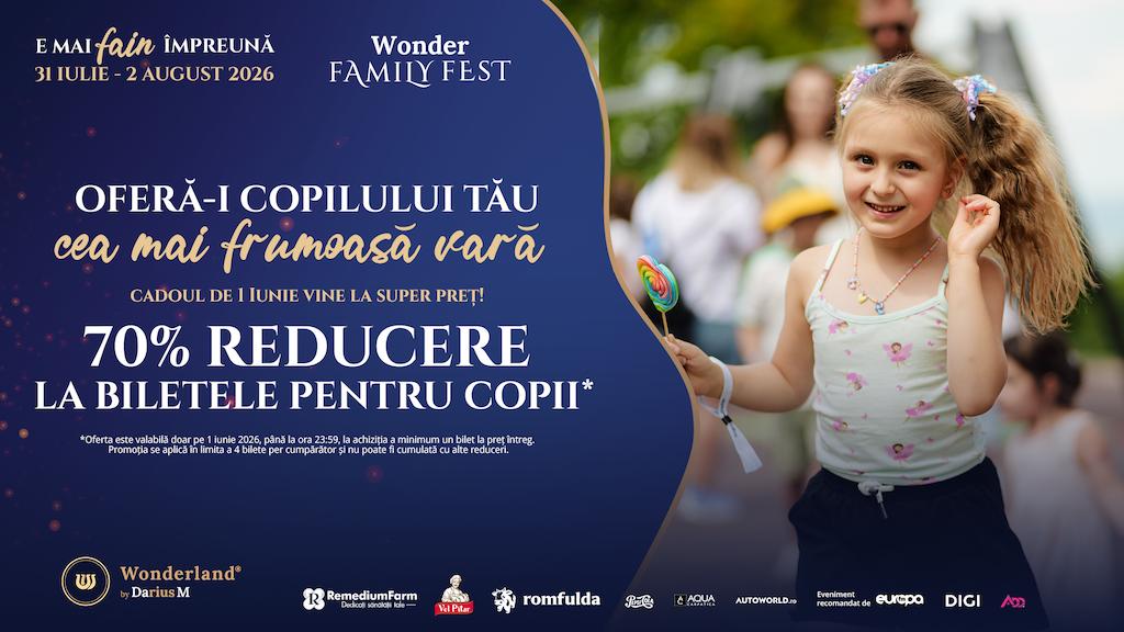 Urania Cremene vine la Wonder Family Fest: workshop gratuit pentru părinți + FLASH SALE de Ziua Copilului, cu 70% reducere la biletele pentru copii