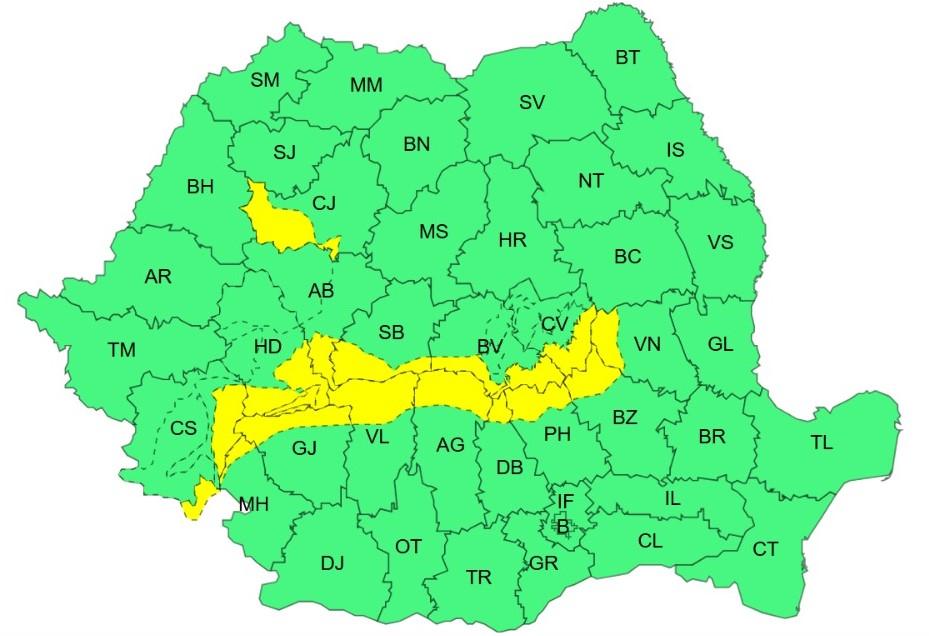 COD GALBEN de FURTUNI &icirc;n Cluj. ANM anunță vijelii, ploi torențiale și grindină