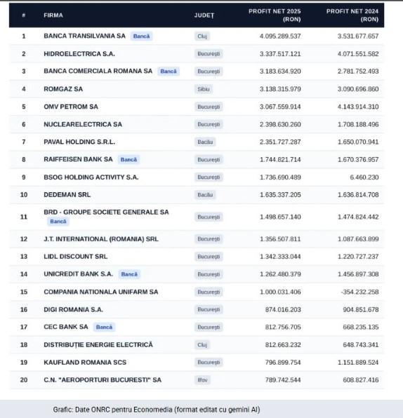 Topul celor mai profitabile companii din Rom&acirc;nia. Banca Transilvania și afacerile fraților Pavăl, printre lideri / Cine face cei mai mulți bani