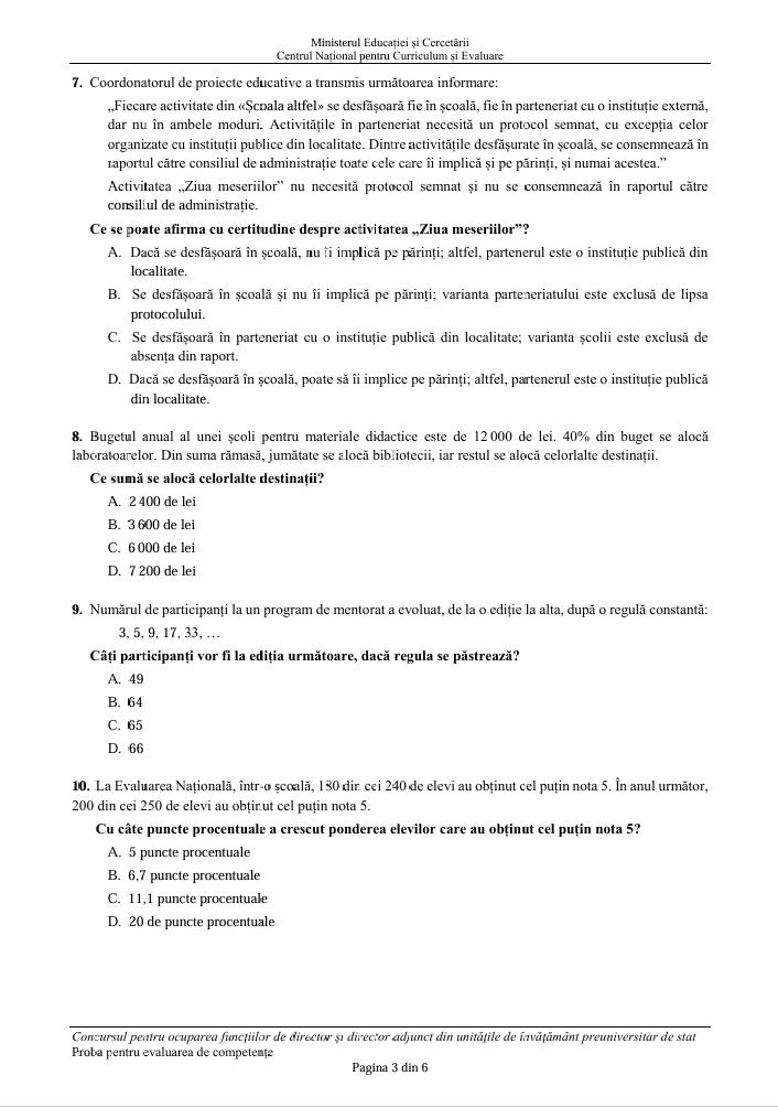 Testul-grilă primit la concursul de directori. Ce au avut de rezolvat profesorii &icirc;n 60 de minute