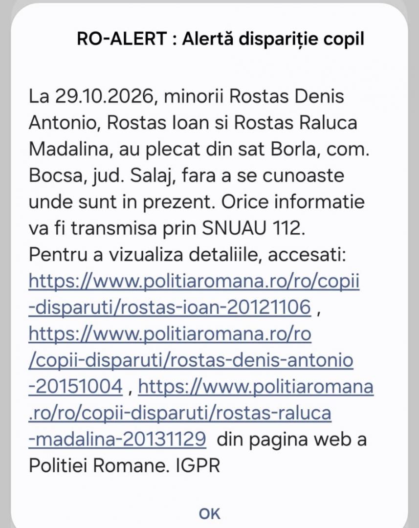 RO-ALERT: Trei copii au dispărut/ Poliția cere ajutorul populației