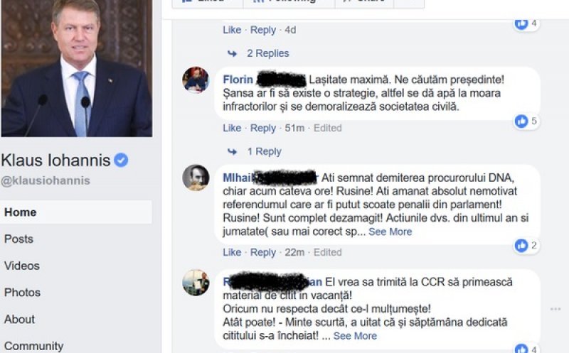 #Unlike pentru Iohannis după revocarea lui Kovesi. Val de critici pe pagina de Facebook a preşedintelui României