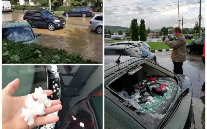 Furtună cu grindină în Zalău! Străzi inundate, sute de mașini sparte și acoperișuri distruse