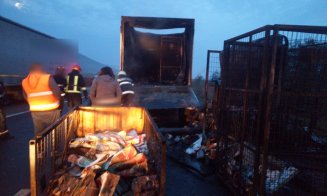 Camion de curierat în flăcări la Gilău. S-au deteriorat toate coletele