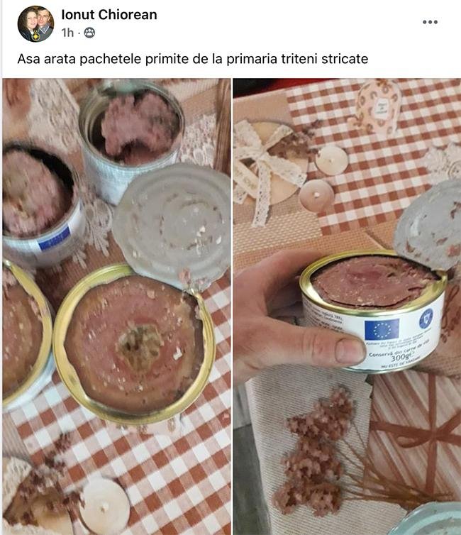Nevoiașii dintr-o comună din Cluj au primit conserve... stricate. Cine le-a distribuit pachetele