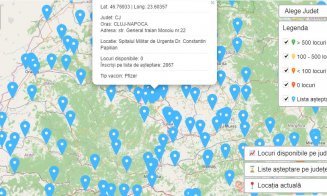 Hartă interactivă cu centrele și tipurile de vaccin, pe platforma de programare. VEZI unde și cu ce se vaccinează la Cluj