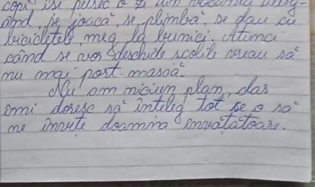 Scrisoare din vacanţă: "Îmi doresc să înțeleg tot ce o să ne învețe doamna învățătoare"