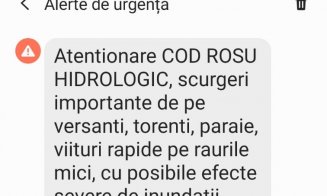 Avertizare RO-Alert de COD ROȘU pentru inundaţii şi viituri în Mihai Viteazul, Moldovenești, Iara, Valea Ierii și Băișoara