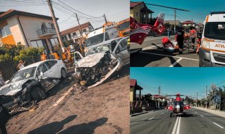 Un elicopter SMURD a intervenit după ce două maşini s-au izbit frontal. Sunt 7 victime, printre care și un copil
