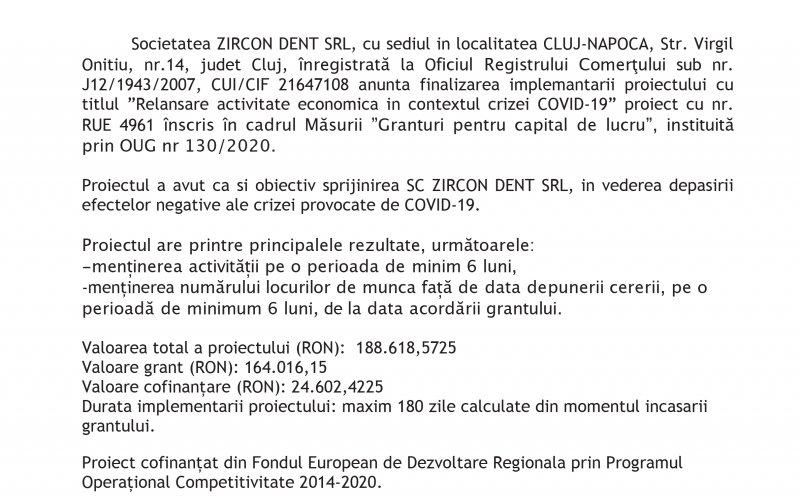 COMUNICAT FINALIZARE PROIECT