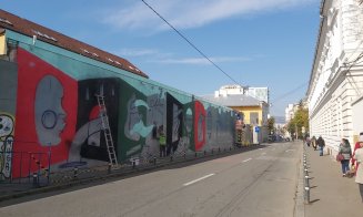 Mural de mari dimensiuni, pe  un zid aparținând Eparhiei Reformate din Cluj-Napoca