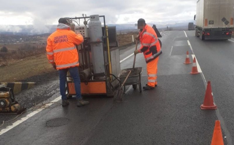 Reparații asfaltice cu tehnologia IR (infraroșu) pe un drum important din Cluj