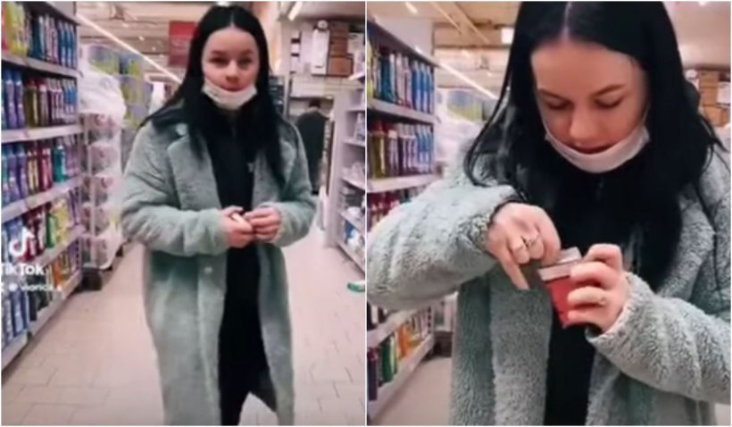 Reacţia Auchan  în cazul tinărei filmată când înţeapă prezervativele dintr-un supermarket , în România
