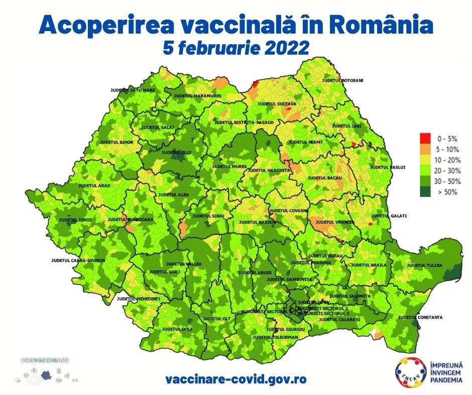 Clujul are doar o localitate în topul vaccinărilor. Ce procent are Cluj-Napoca/ VEZI rata de acoperire pe localități