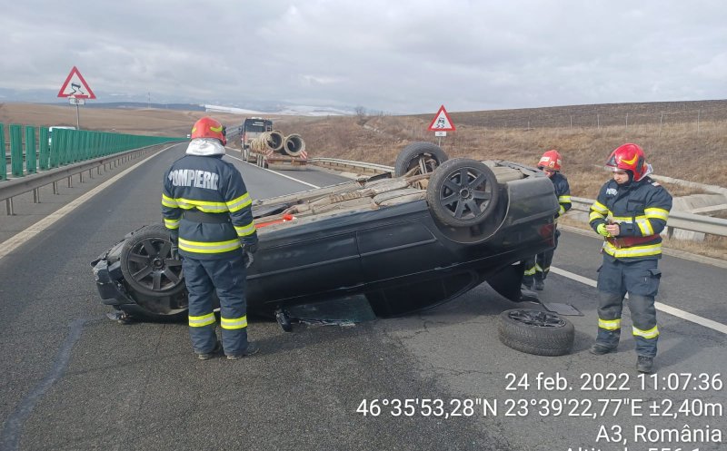 Accident Cluj: Mașină răsturnată pe Autostrada Transilvania
