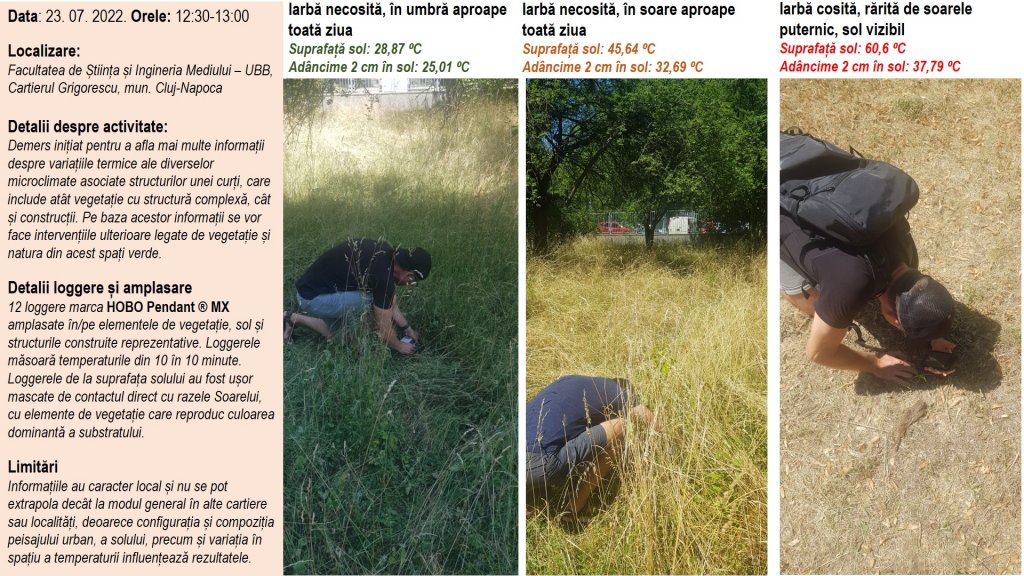 Studiu UBB: iarbă necosită la umbră 28,87 grade/ iarbă cosită la soare 60,6 grade