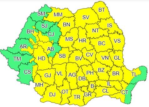 Cod galben de ploi şi vijelii în aproape toată ţara