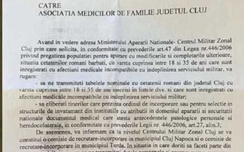 Reacția MApN la zvonurile privind mobilizarea rezerviștilor, după o adresă a DSP Cluj