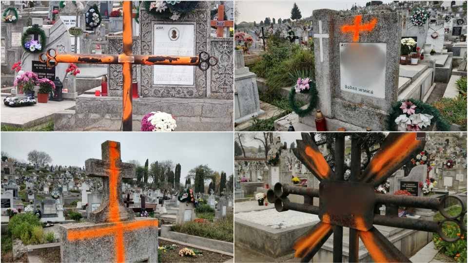 Cruci ÎNSEMNATE cu vopsea. Administrația unui cimitir vânează locurile de veci cu taxele neachitate şi ameninţă cu dezhumarea