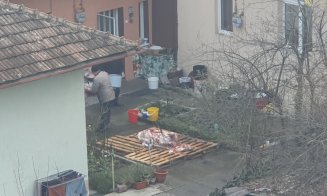 Tradiția e tradiție, chiar și în "orașul de cinci stele"! Porc tranșat în centrul Clujului.