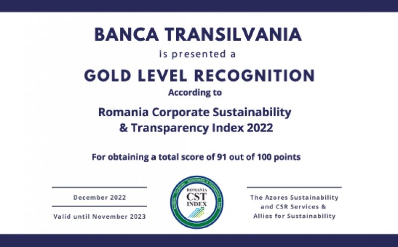 GOLD Level Recognition pentru Raportul de sustenabilitate BT 2021, în urma evaluării Romania CST Index