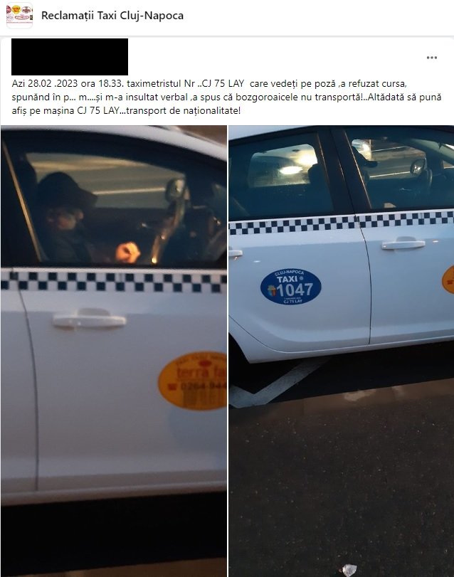 Taximetrist din Cluj-Napoca, amendat cu 500 de lei pentru că a refuzat o clientă maghiară