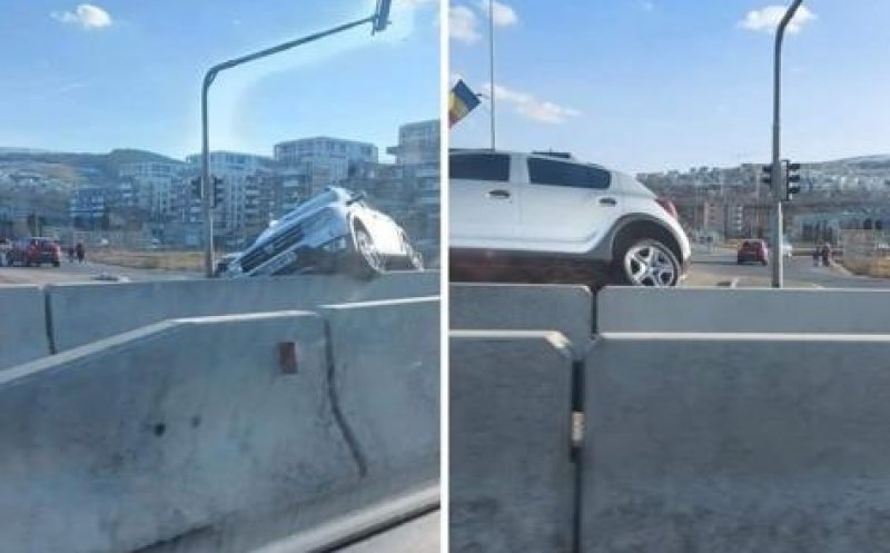 Accident în față la Metro, în Florești! Mașina s-a urcat pe parapete