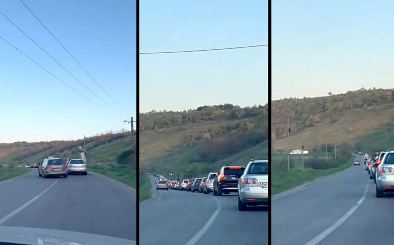 A fentat coloana, pe contrasens, depăşind pe linia continuă. În Cluj, aproape de intrarea pe autostradă