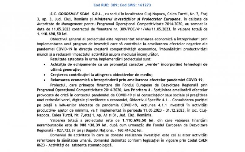 Anunț demarare proiect