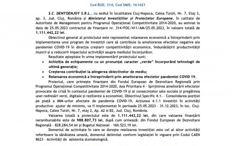 Anunț demarare proiect