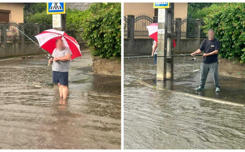 Haz de necaz în Turda. Oamenii au ieșit la „pescuit” pe o stradă inundată în urma ploilor