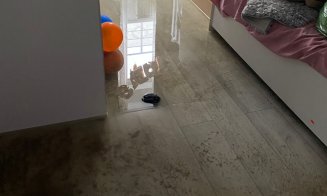 Apartamente INUNDATE în subsolul unui bloc din Jucu. Oamenii scot apa cu găleata din casă