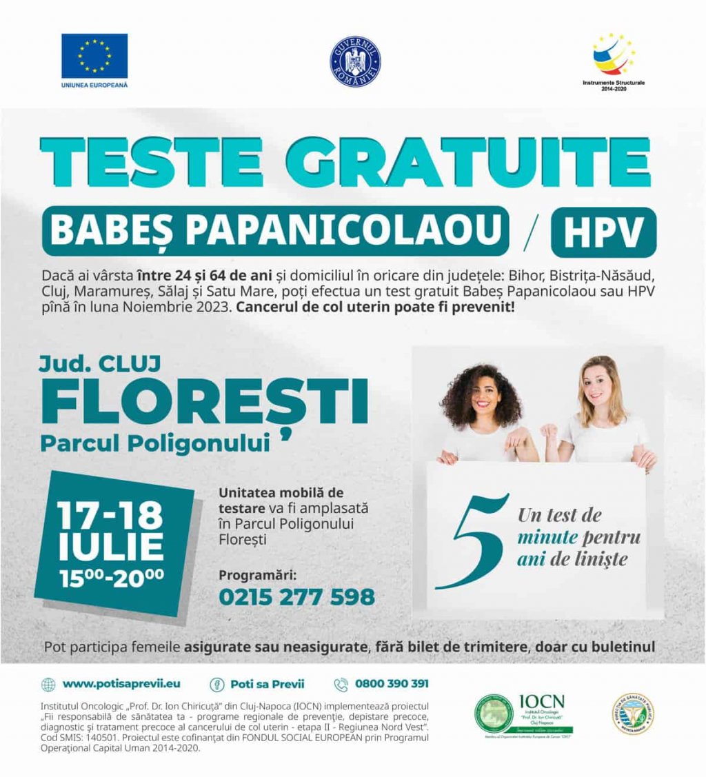 Teste GRATUITE Babeș-Papanicolaou și HPV în Parcul Poligonului din Florești