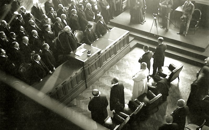 Emmanuel de Martonne în sala de onoare a universității Cluj, octombrie 1930