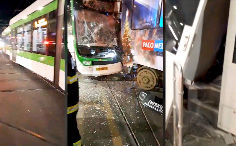 Tramvai Astra Imperio, pe modelul celor din Cluj-Napoca, făcut praf într-un accident din capitală / Coliziune frontală