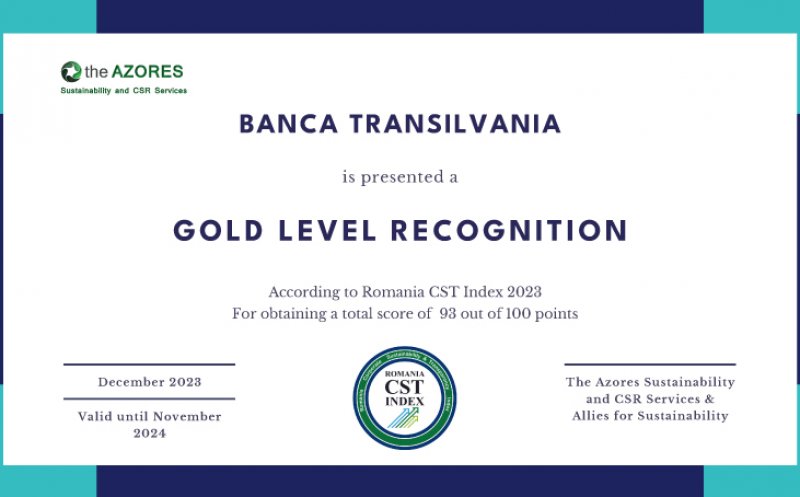 Banca Transilvania, una dintre companiile cu cel mai mare ranking al sustenabilității