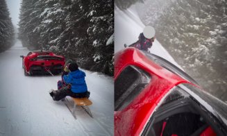 Din categoria ce fac bogații din Cluj de Crăciun. Fiul unui milionar a tras cu Ferrari-ul o sanie cu trei copii