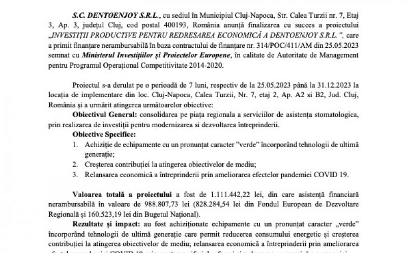 Anunț finalizare proiect