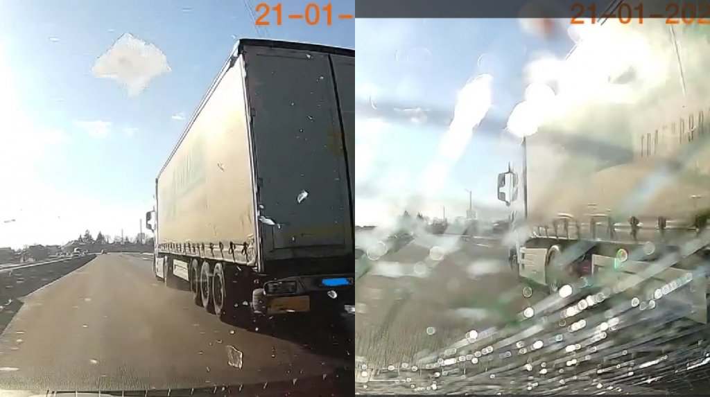 Ghinion în trafic. O bucată de gheață, căzută de pe un TIR, a făcut praf parbrizul unui șofer clujean
