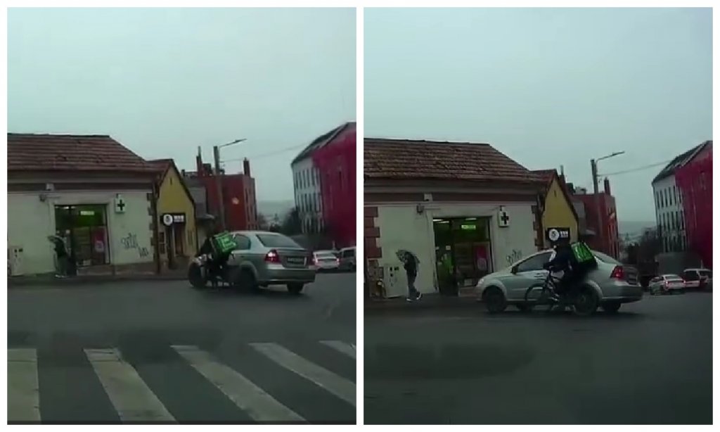 Incident într-o intersecție din Cluj. Un biciclist a fost la un pas să fie accidentat grav