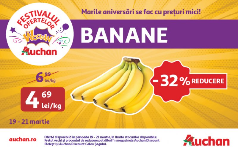 Festivalul Ofertelor Wooww la Auchan îți aduce super reduceri la banane, lego și sute de alte de produse