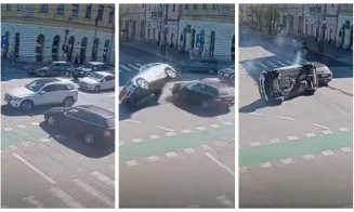 Cum s-a produs accidentul din zona Teatrului Național din Cluj-Napoca, în urma căruia o mașină s-a răsturnat și 2 oameni au ajuns la spital
