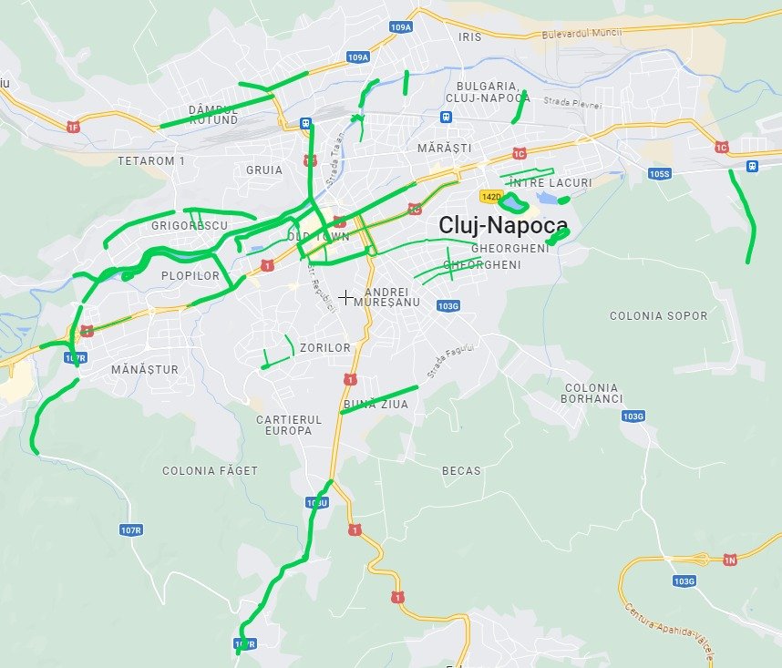 Harta rutelor ciclabile din Cluj-Napoca