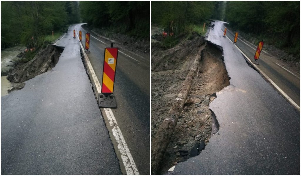 Atenție, șoferi! Trafic restricționat pe un drum national din Apuseni, surpat în urma ploilor