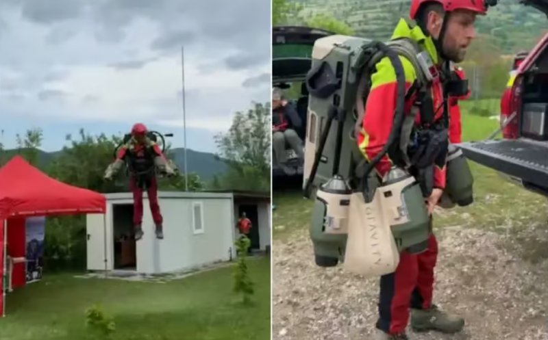 Premieră națională: Un jet-pack cu pilot a fost testat într-o comună din Ardeal. Drum de o oră jumăte, făcut în două minute