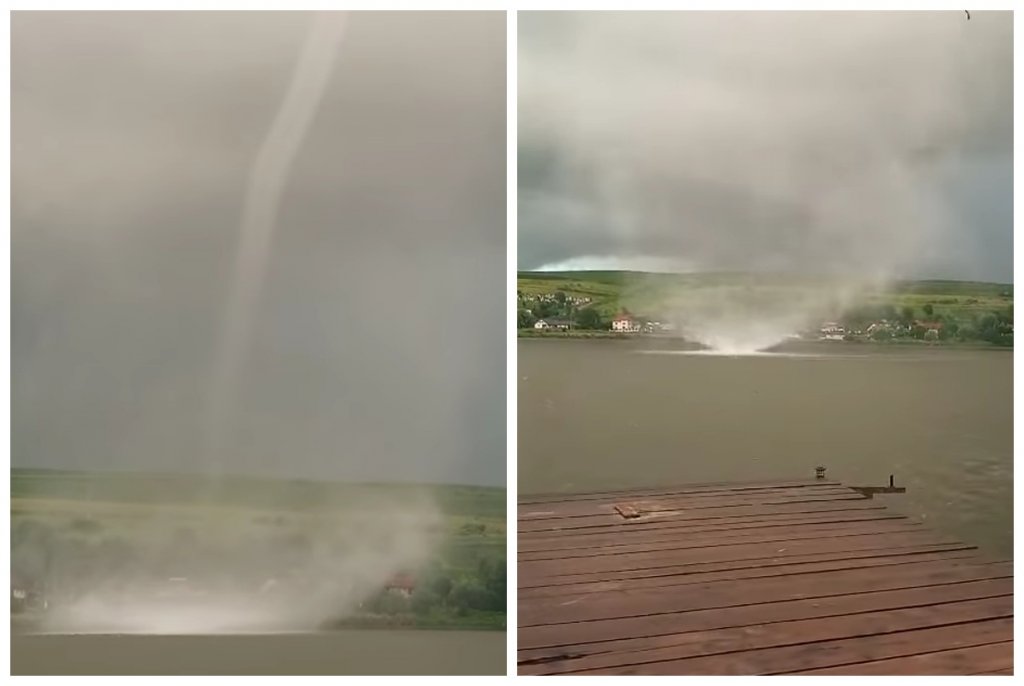 Imagini spectaculoase în Cluj. O "tornadă" s-a format deasupra Lacului Mărtinești