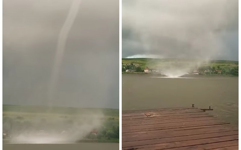 Imagini spectaculoase în Cluj. O "tornadă" s-a format deasupra Lacului Mărtinești