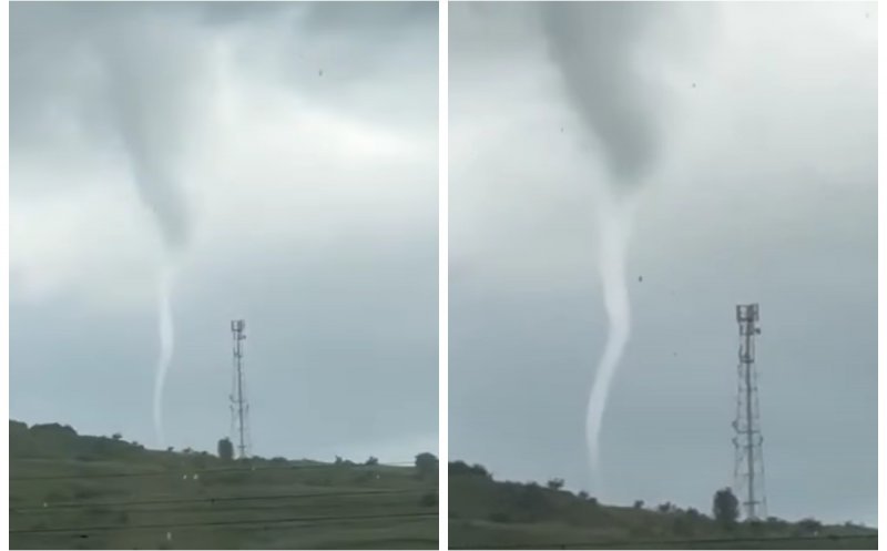 Fenomen spectaculos în județul Cluj. O tornadă a fost surprinsă în apropierea unui sat