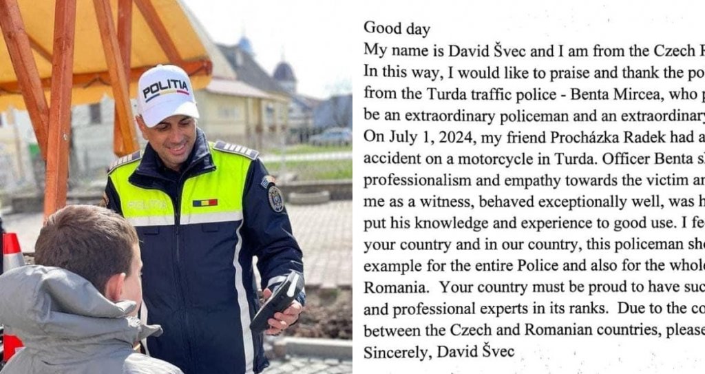 Polițist din Cluj, lăudat de doi turiști cehi implicați într-un accident rutier. Aceștia au transmis un mesaj de mulțumire